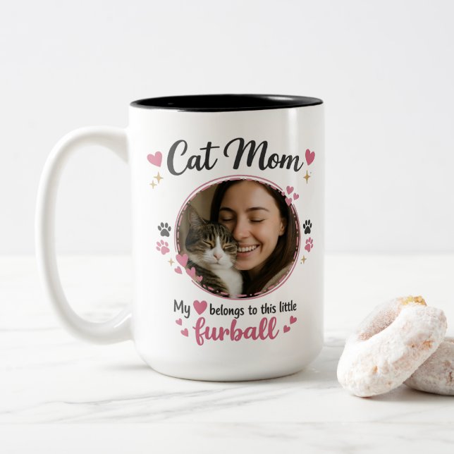 Custom Cat Mom Mug with Photo – Gift For Cat Mom (Avec donut)