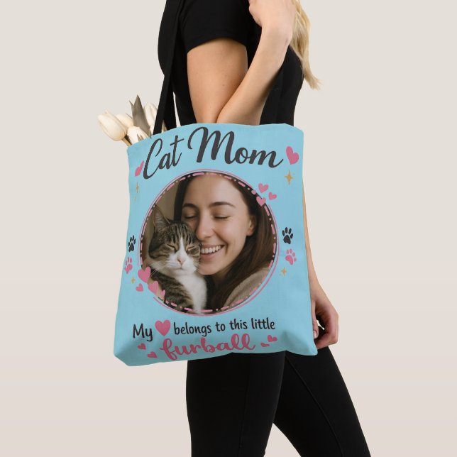 Custom Cat Mom Tote Bag with Photo (De près)