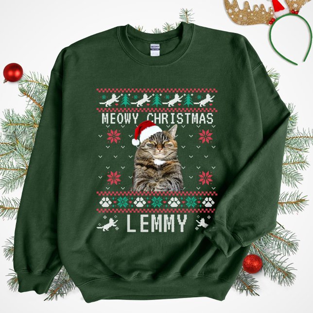Custom Cat Ugly Christmas Sweatshirt with Photo (Créateur téléchargé)