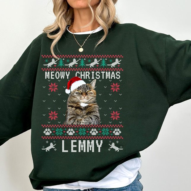 Custom Cat Ugly Christmas Sweatshirt with Photo (Créateur téléchargé)