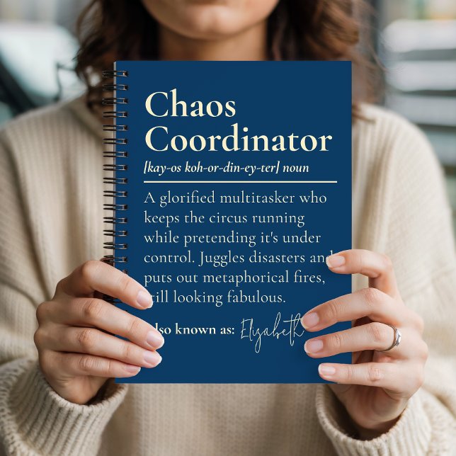 Custom Chaos Coordinator Journal Gift for Coworker (Personalized Work Planner Notebook for Boss, Custom Definition Journal Gift for Manager or Teams)