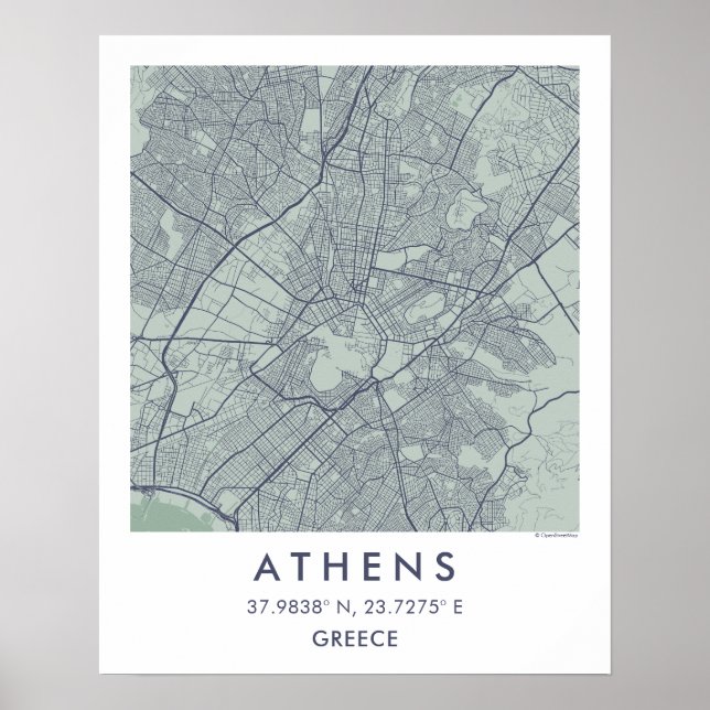 Custom City Map Athens Greece Wall Art Poster (Devant)