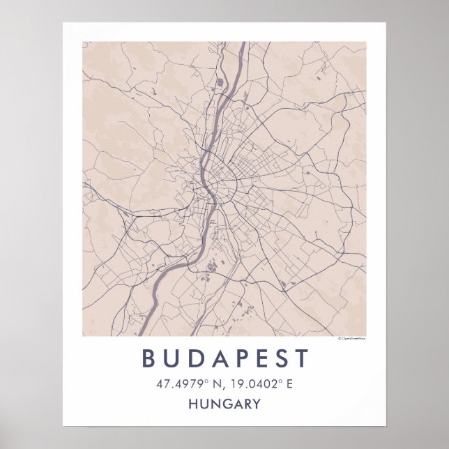 Custom City Map Budapest Hungary Wall Art Poster (Devant)