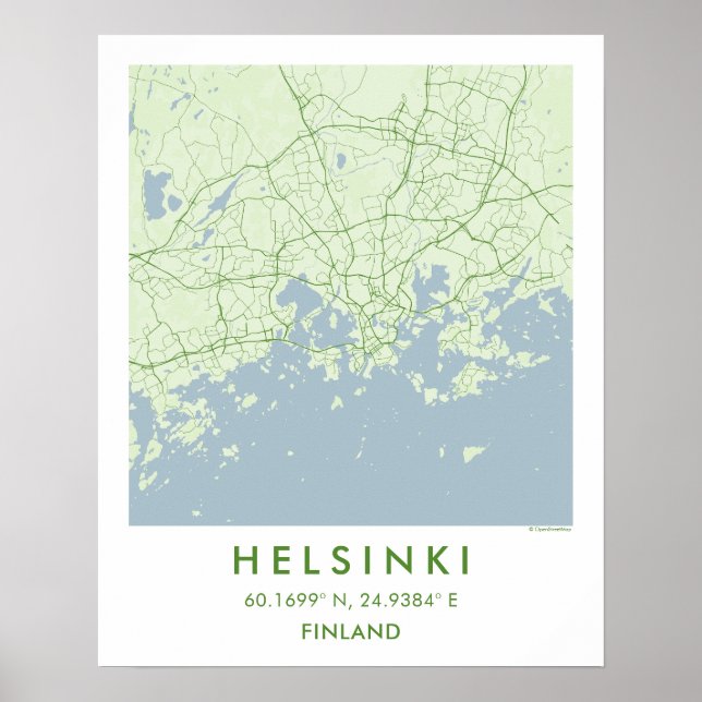 Custom City Map Helsinki Finland Wall Art Poster (Devant)
