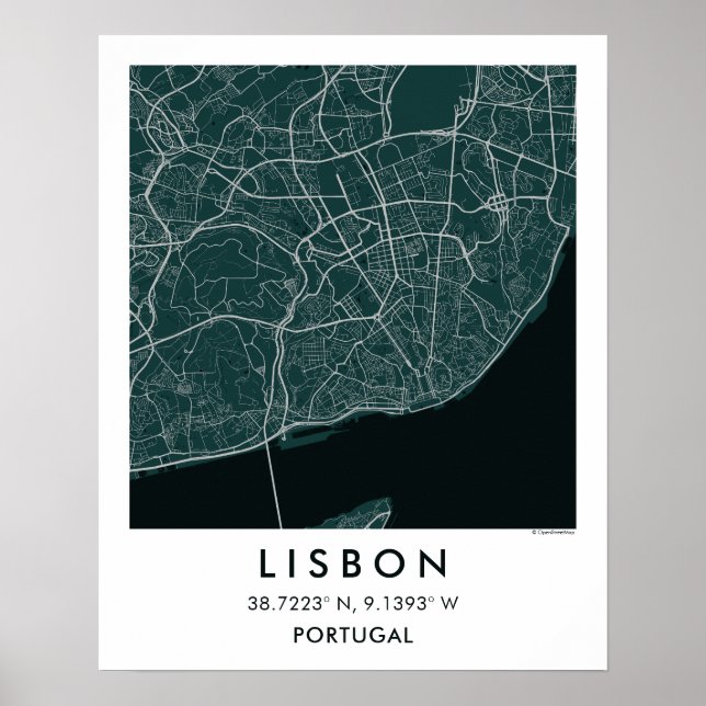 Custom City Map Lisbon Portugal Wall Art Poster (Devant)