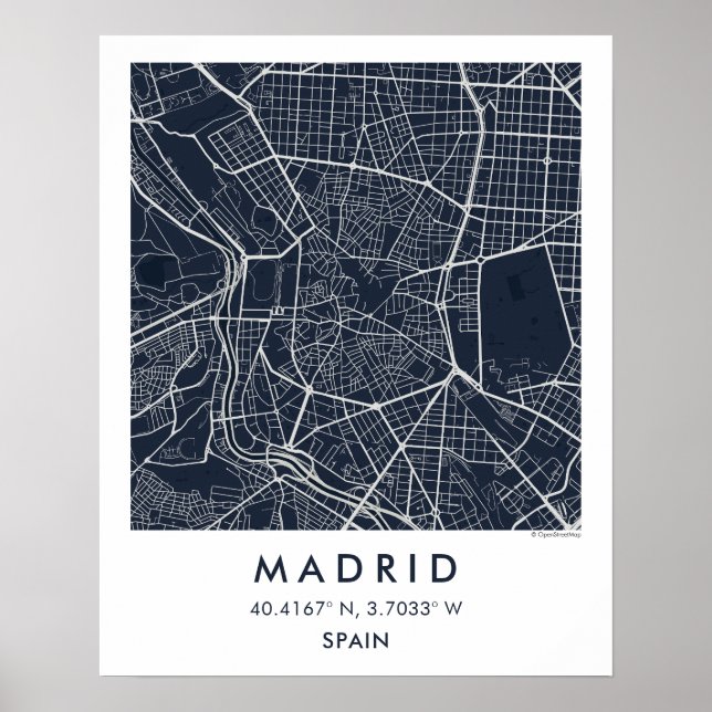 Custom City Map Madrid Spain Wall Art Poster (Devant)