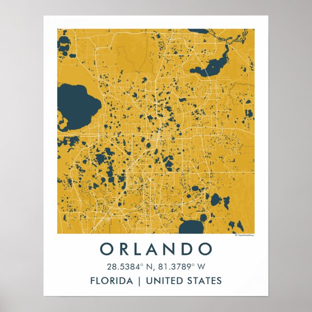 Custom City Map Orlando Florida Wall Art Poster (Devant)