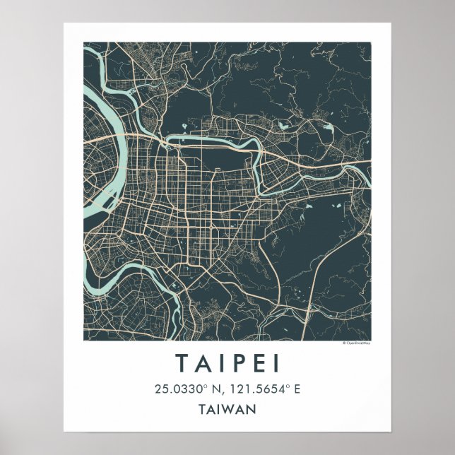 Custom City Map Taipei Taiwan Wall Art Poster (Devant)