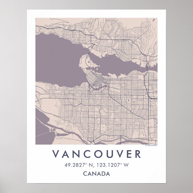 Custom City Map Vancouver Canada Wall Art Poster (Devant)