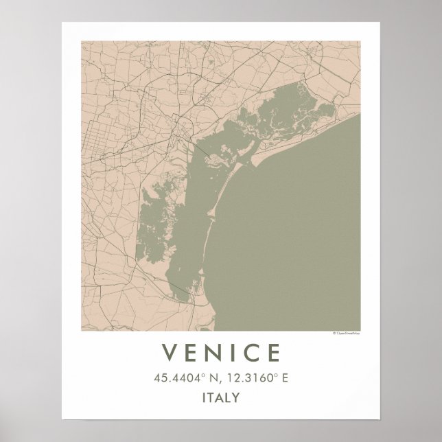 Custom City Map Venice Italy Wall Art Poster (Devant)