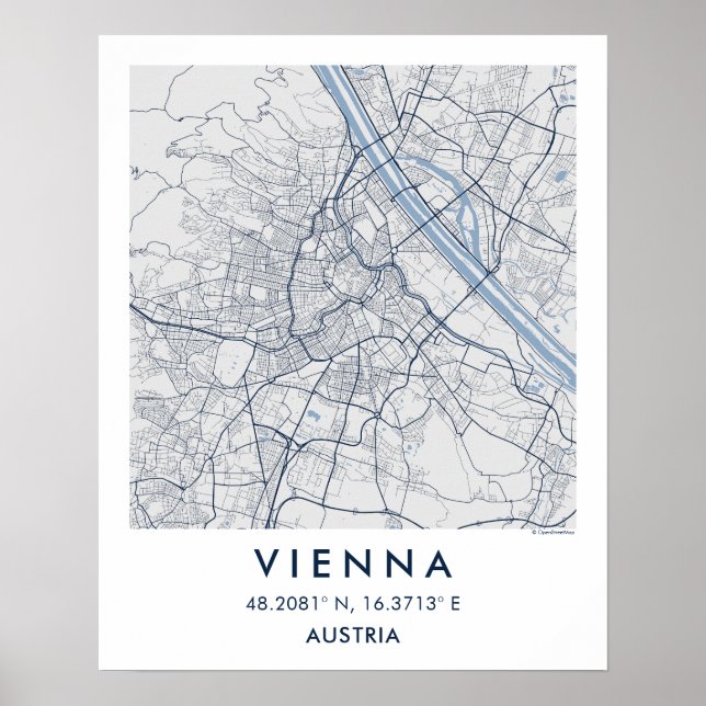 Custom City Map Vienna Austria Wall Art Poster (Devant)