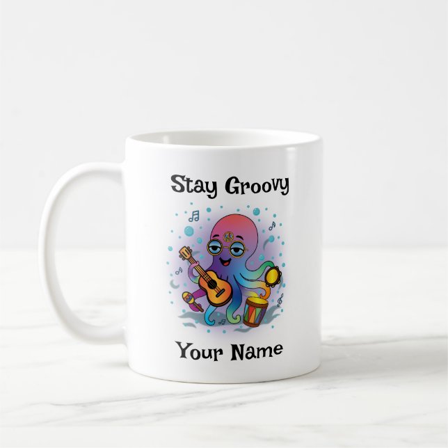 Custom Coffee Mug | Retro Octopus | Name & Text (Gauche)