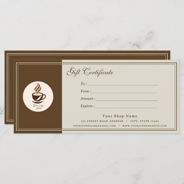 Custom Coffee Shop Gift Certificate | Personalized (Devant / Derrière)