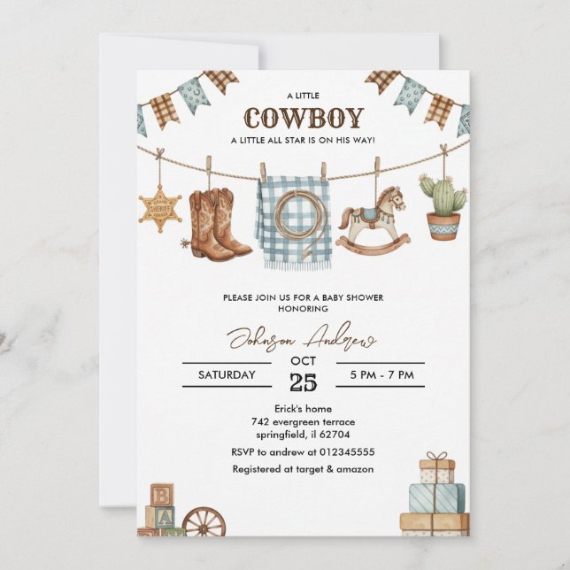 Custom Cowboy Baby Shower Invitation (Devant)