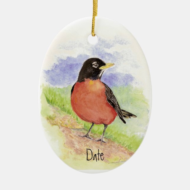 Custom Date, American Robin Christmas Ornement (Devant)