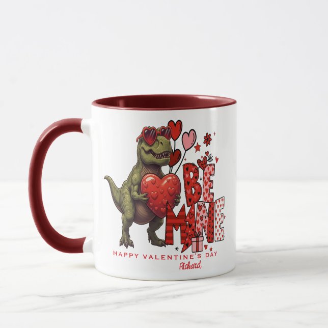 Custom Dinosaur Valentine Card - T‑Rex Be Mine Mug (Gauche)