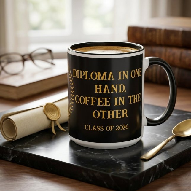 Custom Diploma in One Hand Coffee Graduation Mug (Créateur téléchargé)