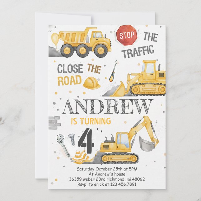 Custom Dump Truck Birthday for boys Invitation (Devant)