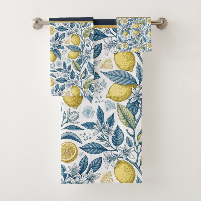 Custom Elegant Mediterranean Lemon Botanical Navy (En situation)