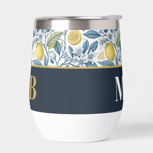 Custom Elegant Mediterranean Lemon Botanical Navy (Gauche)