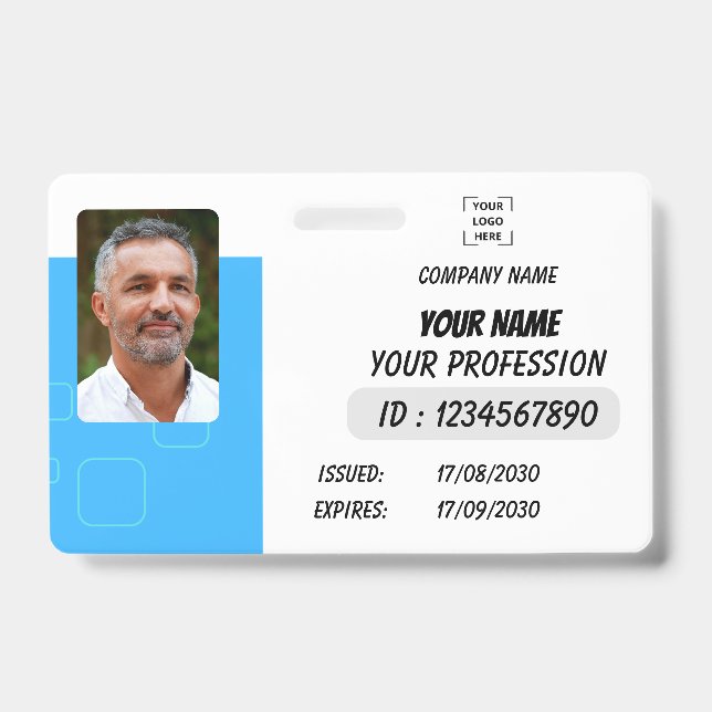Custom Employee Photo, Signature, Logo, Name Badge (Face)
