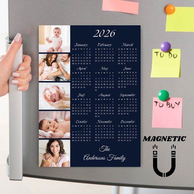 Custom Family Photo Collage 2026 Calendar Magnet (Créateur téléchargé)