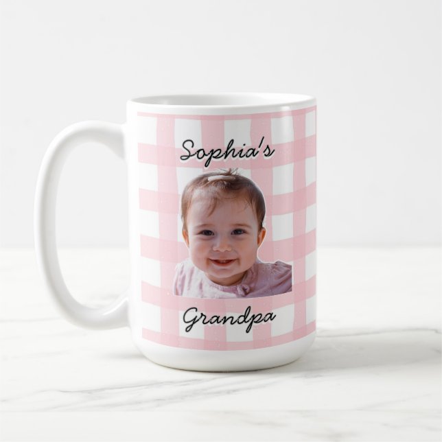 Custom Father's Day Gift Pink Gingham Pattern Mug (Gauche)