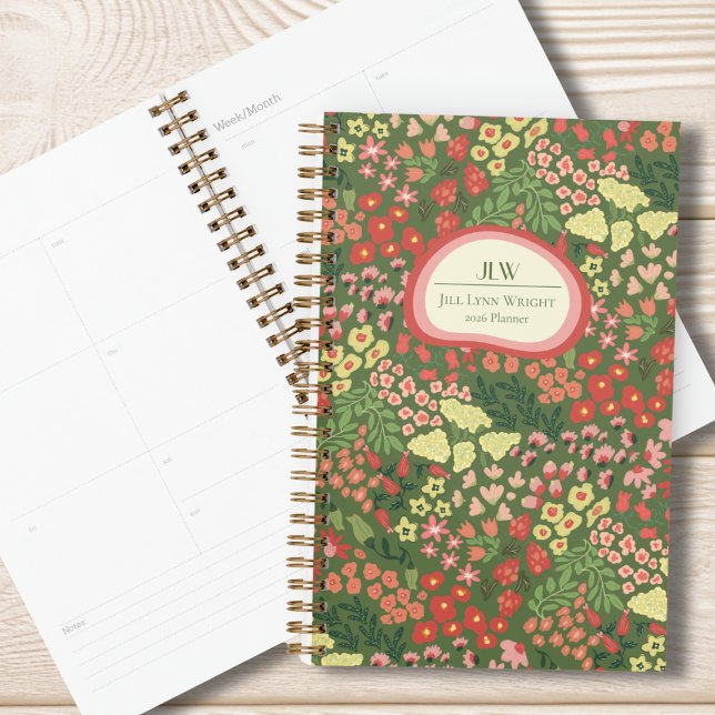 Custom Floral Monogram Weekly Monthly Planner (Floral Monogrammed Planner)