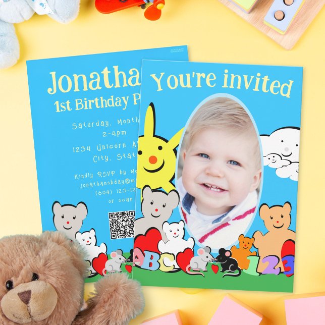 Custom Fun Cute Animals Birthday Party Invitation (Créateur téléchargé)