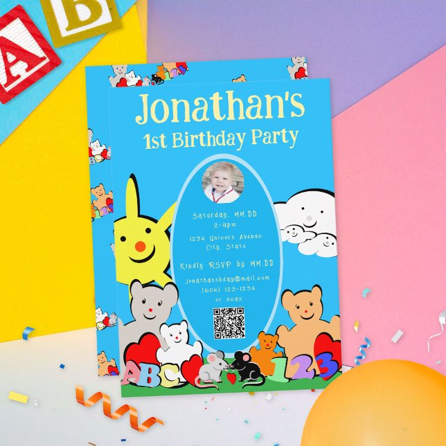 Custom Fun Cute Bears QR Code Birthday Invitation (Créateur téléchargé)