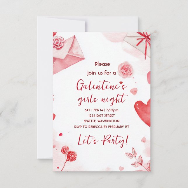 Custom Galentines Love Pattern Party Invitation (Devant)