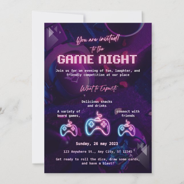 Custom Game Night Invitation (Devant)