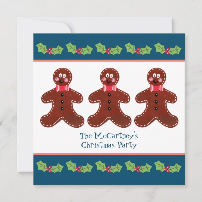Custom Gingerbread Man Christmas Party Invitation (Devant)