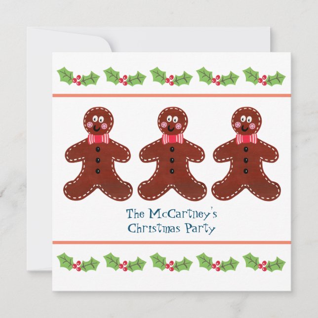 Custom Gingerbread Man Christmas Party Invitation (Devant)