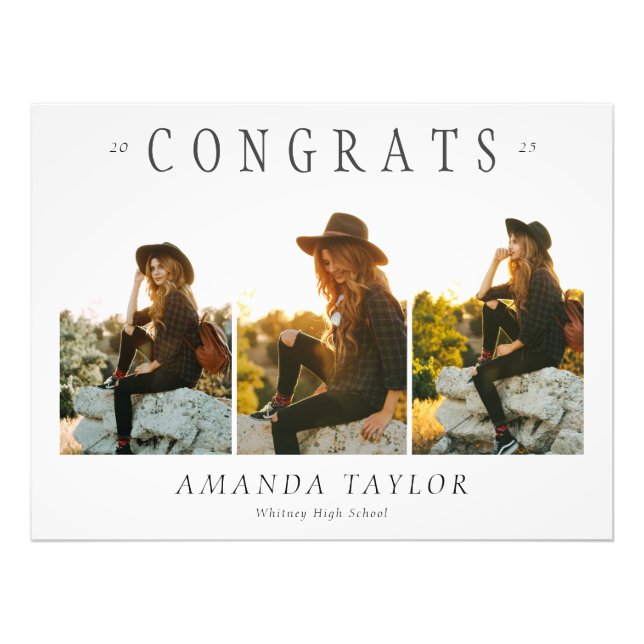 Custom Graduation 3 Photo Collage Congrats Poster (Devant)