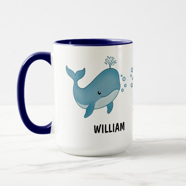 Custom Hand Drawn Cute Whale Coffee Mug (Gauche)