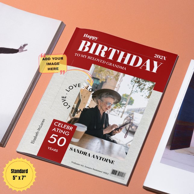 Custom Happy Birthday Photo Magazine Cover Card (Custom Happy Birthday Photo Magazine Cover Card - Standard (5" x 7"))