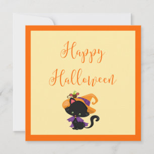 Custom Happy Halloween Witch Kitten Orange Bordure