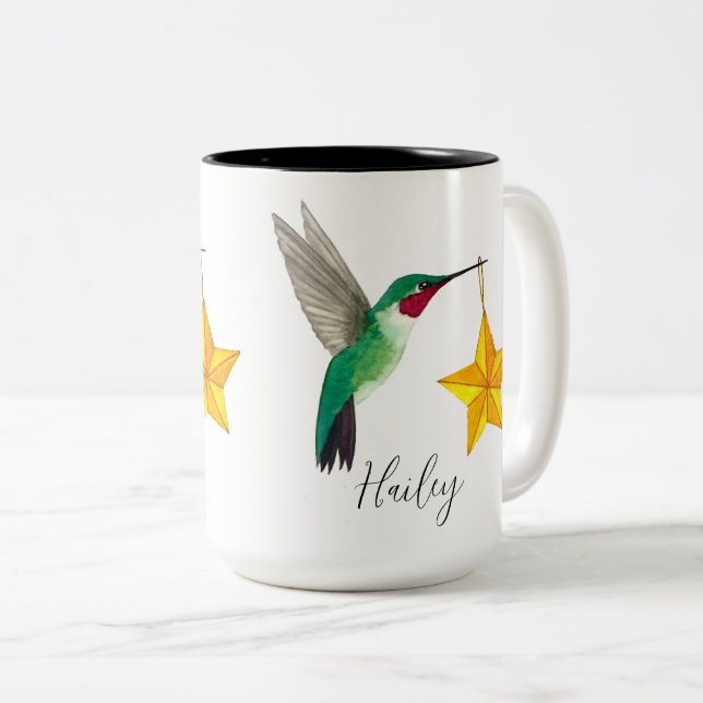 Custom Hummingbirds and Stars Two-Tone Coffee Mug (Devant droit)