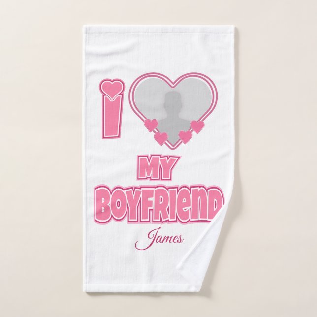 Custom I Love My Boyfriend - Ajouter photo et nom (Serviette à main)