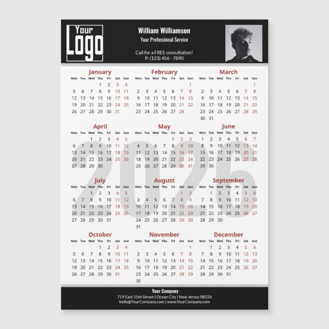 Custom Image Logo Black White 2026 Calendar Magnet (Devant)
