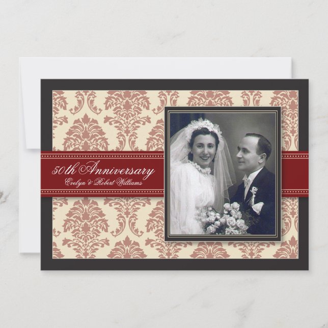:custom: Invitation du Red Ribbon Damask Party (Devant)