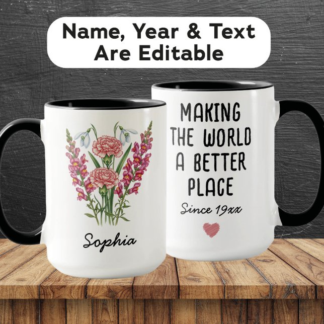 Custom January Birth Flower Mug - Carnation & Name (Créateur téléchargé)