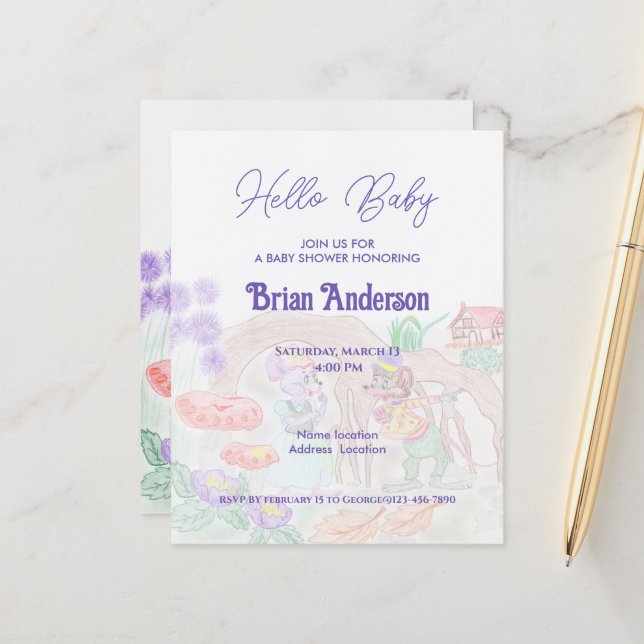 Custom Kids Artwork, deux mignonnes souris, fleurs (Devant/Arrière en situation)