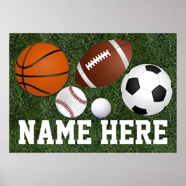 Custom Kids Boys Nom Multi Sports Wall Art Poster (Devant)