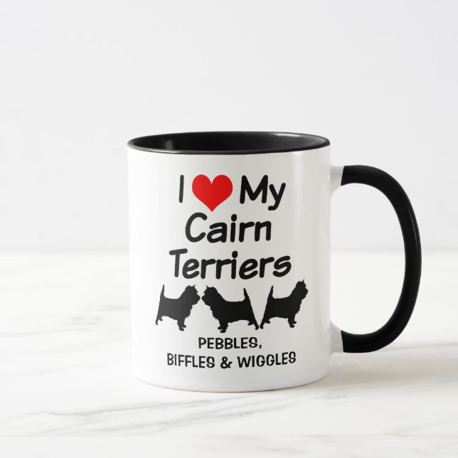 Custom Love My Three Cairn Terrier Dogs Mug (Droite)