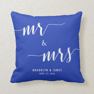Custom M. et Mme Royal Blue Mariages Coussins