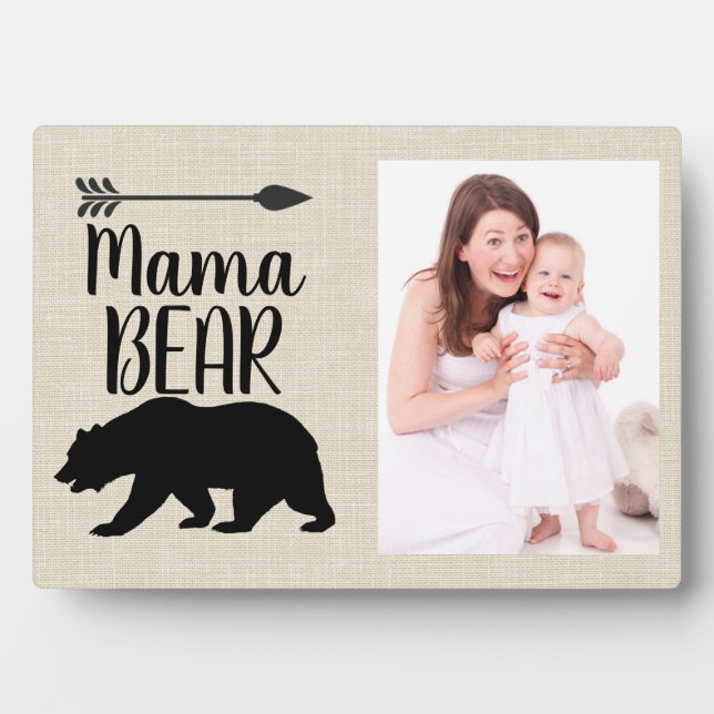 Custom Mama Bear Burlap Photo Frame Plaque (Devant)