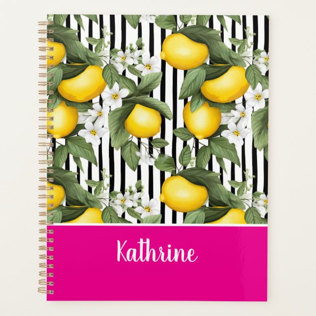 Custom Mediterranean Lemon Pattern Planner (Devant)