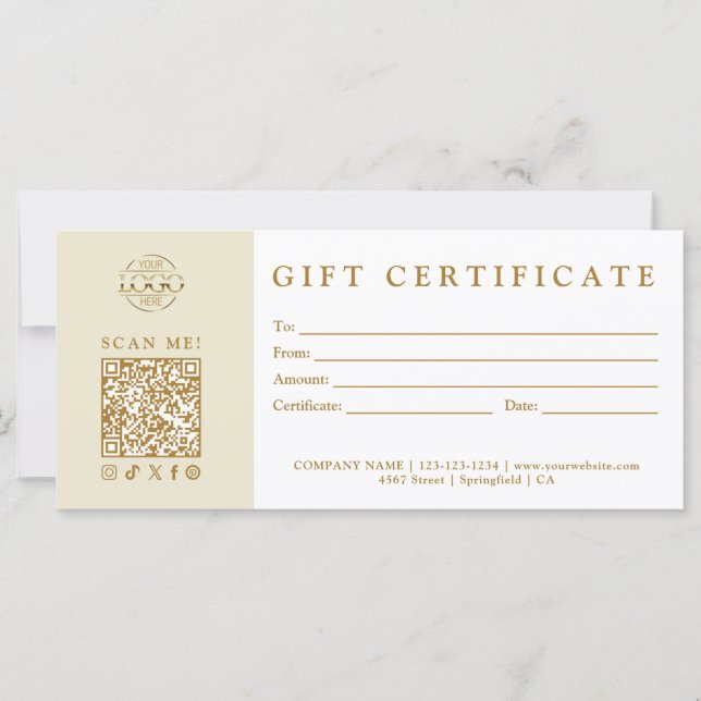 Custom Modern Minimalist Business Gift Certificate (Devant)